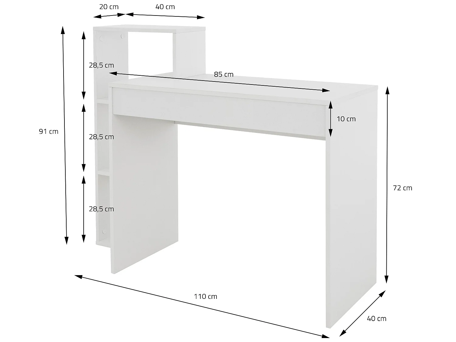Bureau avec étagère bureau d'ordinateur blanc ML-DESIGN