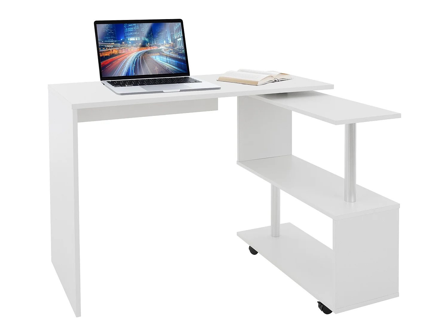 Bureau en angle blanc table de travail pivotant 90° ML-DESIGN