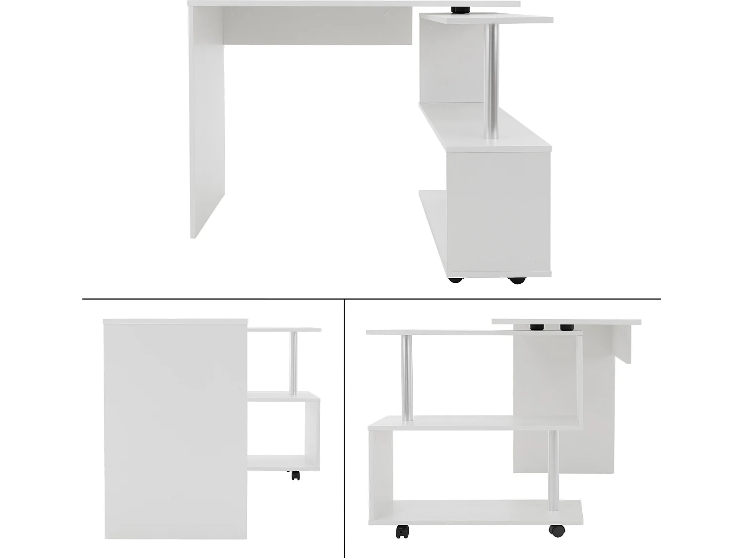 Escritorio de esquina blanco escritorio de ordenador giratorio 90° ML-DESIGN