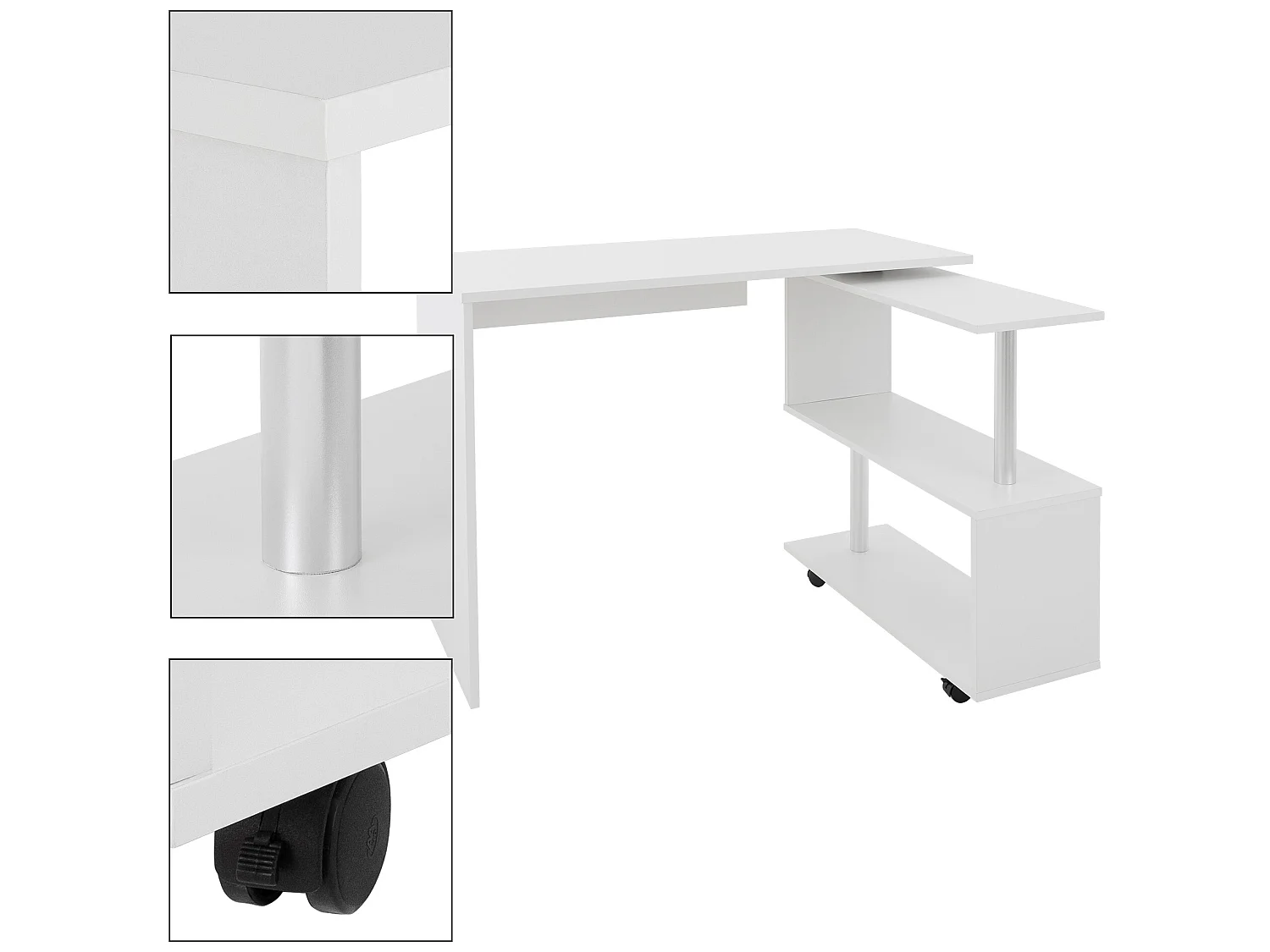 Escritorio de esquina blanco escritorio de ordenador giratorio 90° ML-DESIGN