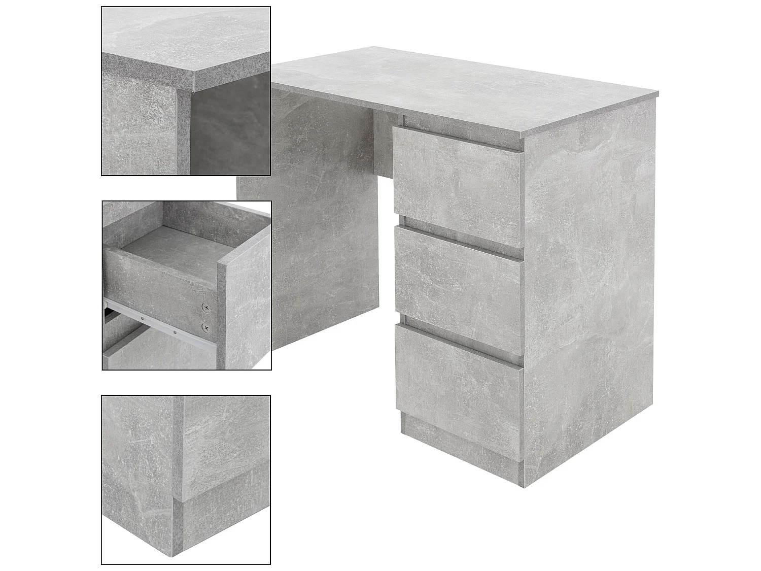 Bureau informatique avec 3 tiroirs table de travail gris ML-DESIGN