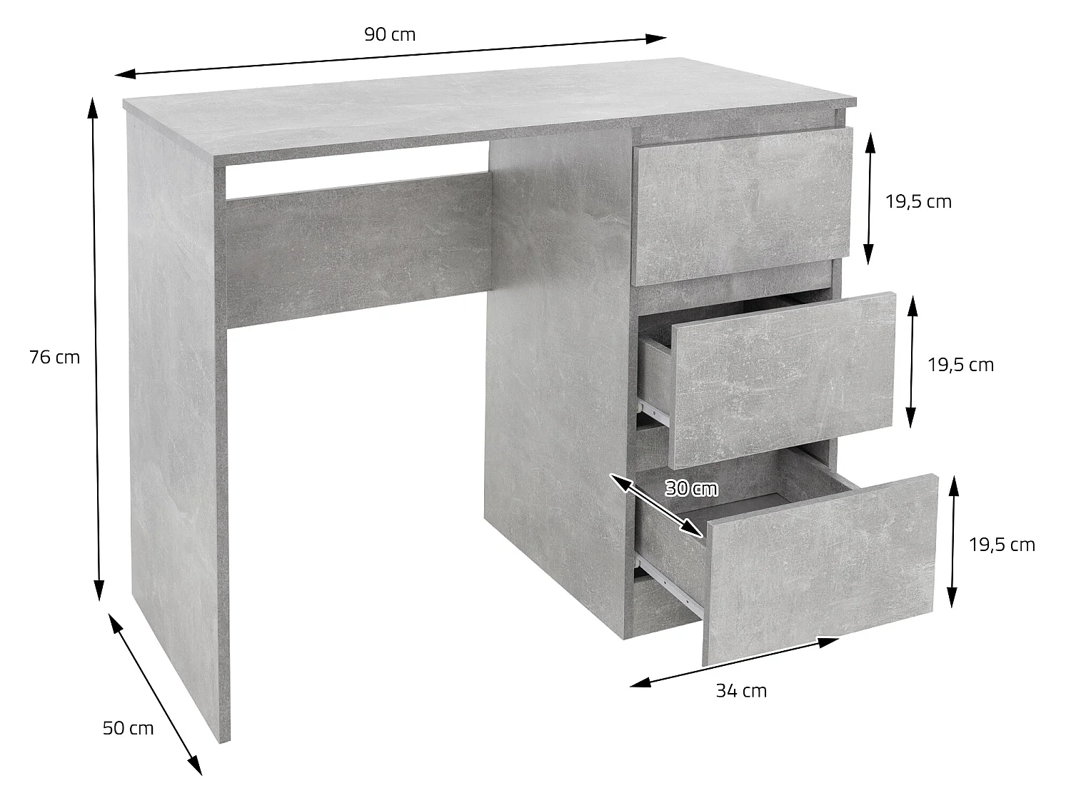 Scrivania per computer con 3 cassetti grigio ML-DESIGN