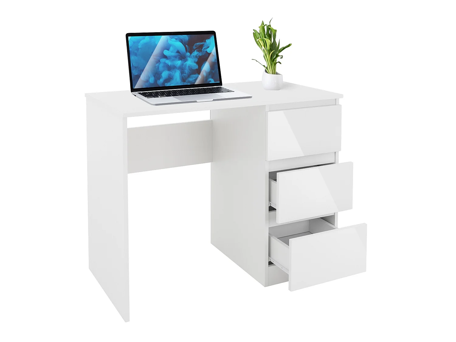 Bureau informatique avec 3 tiroirs table de travail blanc ML-DESIGN
