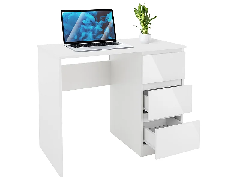 Bureau informatique avec 3 tiroirs table de travail blanc ML-DESIGN