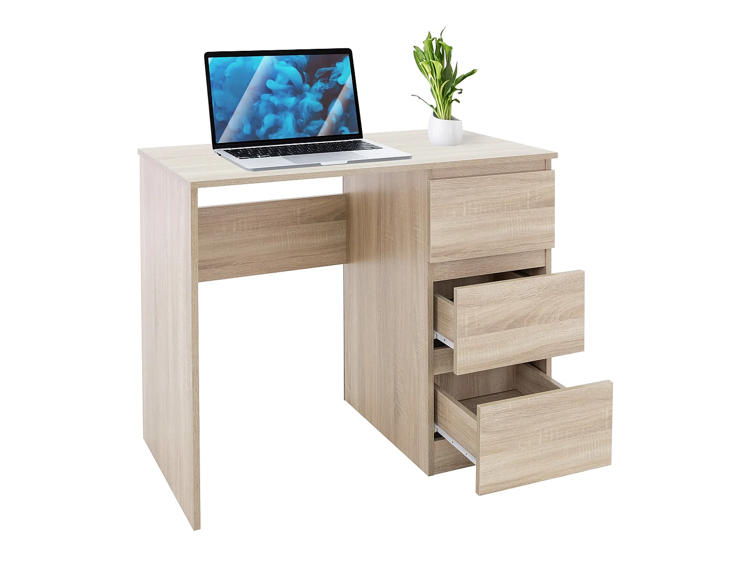 Bureau informatique avec 3 tiroirs MDF chêne Sonoma ML-DESIGN