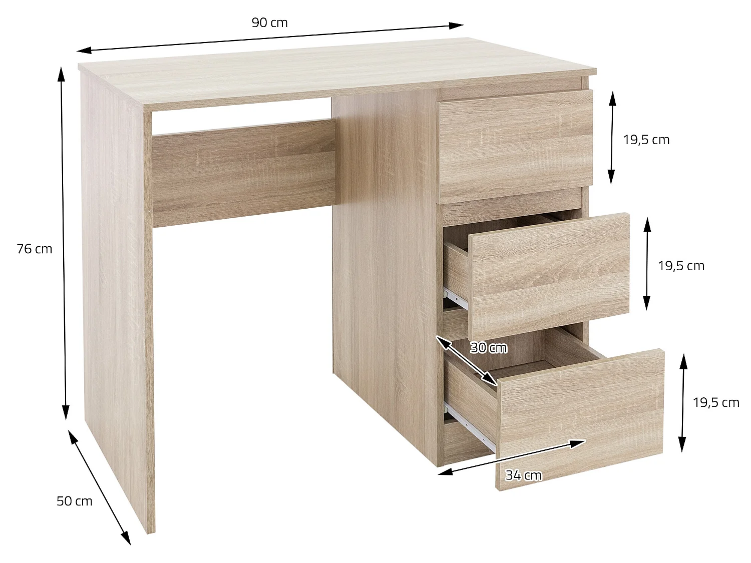Mesa de ordenador con 3 cajones MDF ML-DESIGN