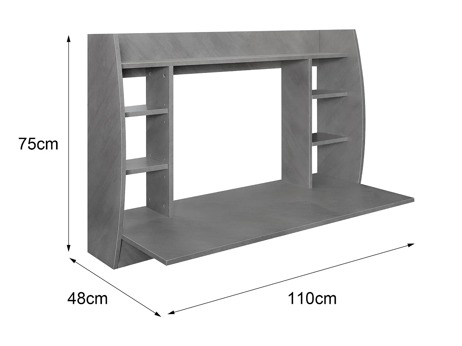 Bureau mural table d'ordinateur étagères et plateau MDF 110x75x48 cm ML-DESIGN
