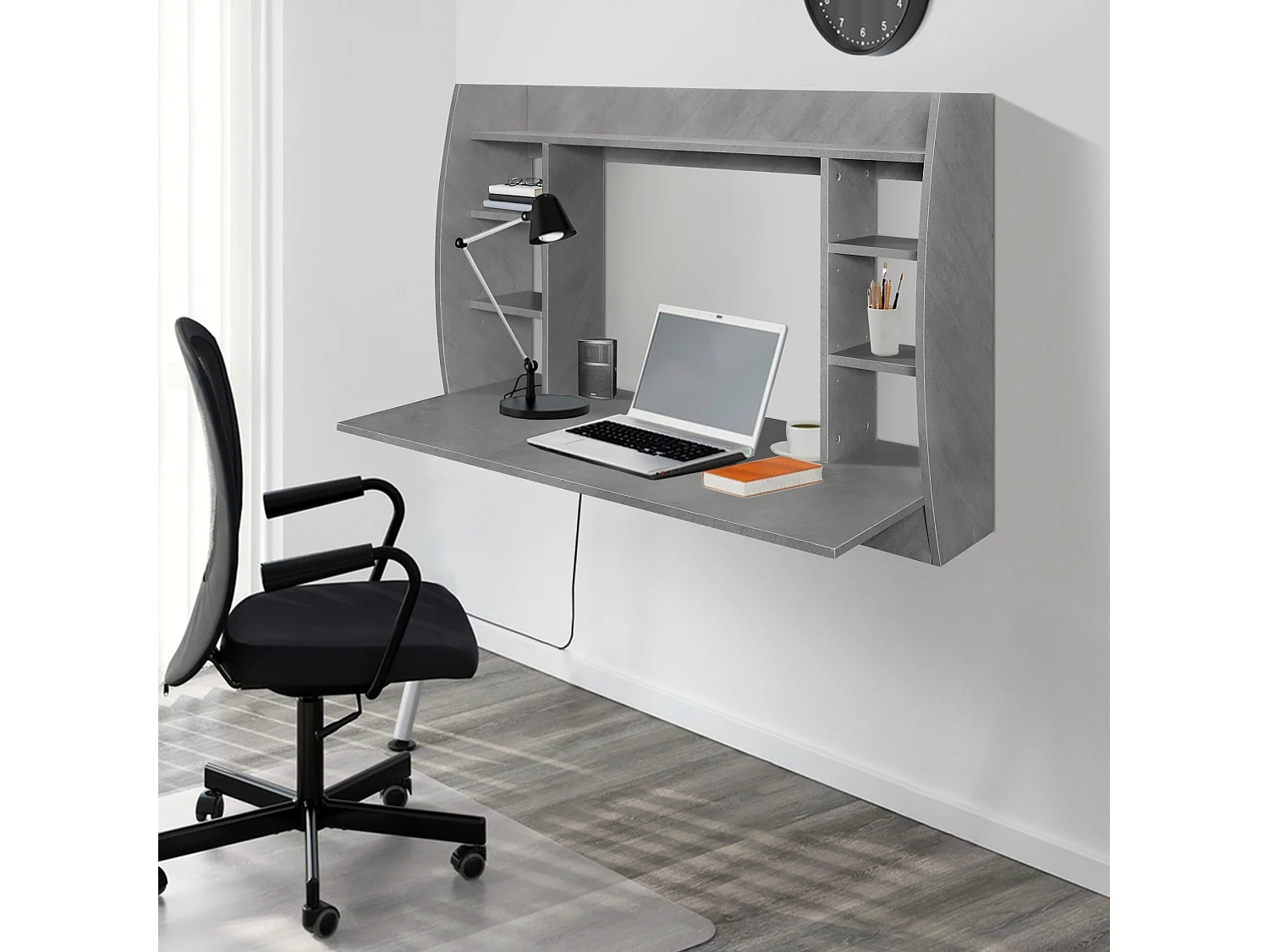 Bureau mural table d'ordinateur étagères et plateau MDF 110x75x48 cm ML-DESIGN
