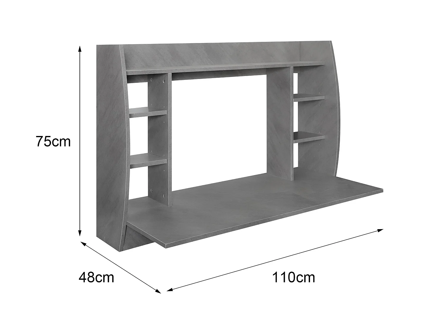 Bureau mural table d'ordinateur étagères et plateau MDF 110x75x48 cm ML-DESIGN