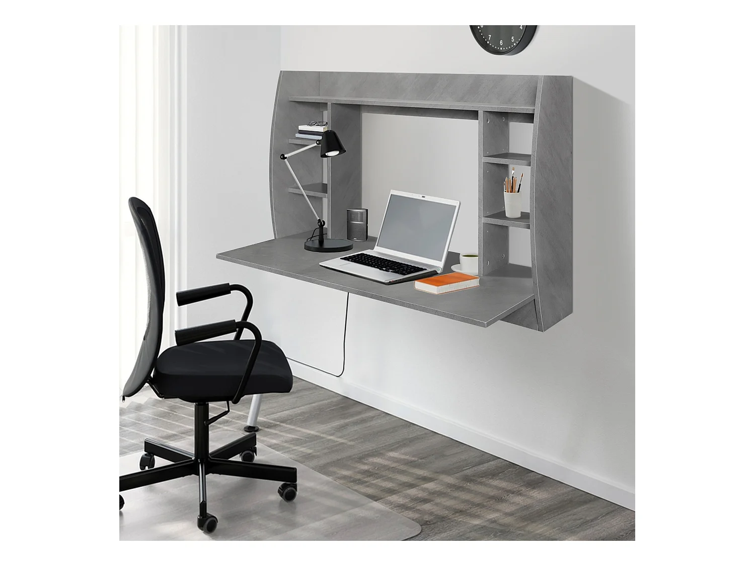 Bureau mural table d'ordinateur étagères et plateau MDF 110x75x48 cm ML-DESIGN
