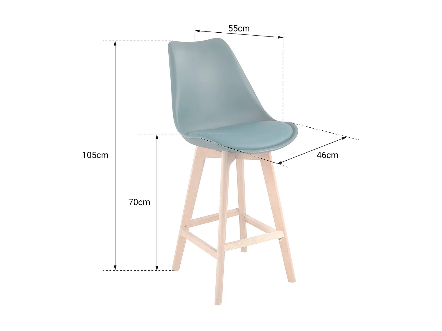 Lot de 2 tabourets scandinaves SVEN bleus avec coussin - HAPPY GARDEN