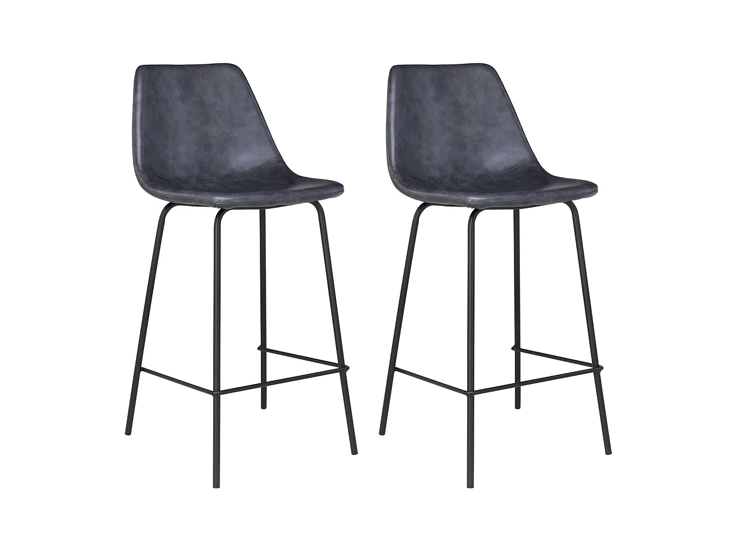 Lot de 2 tabourets de bar vintage LUCIEN gris foncé - Hauteur d'assise 65cm - HAPPY GARDEN