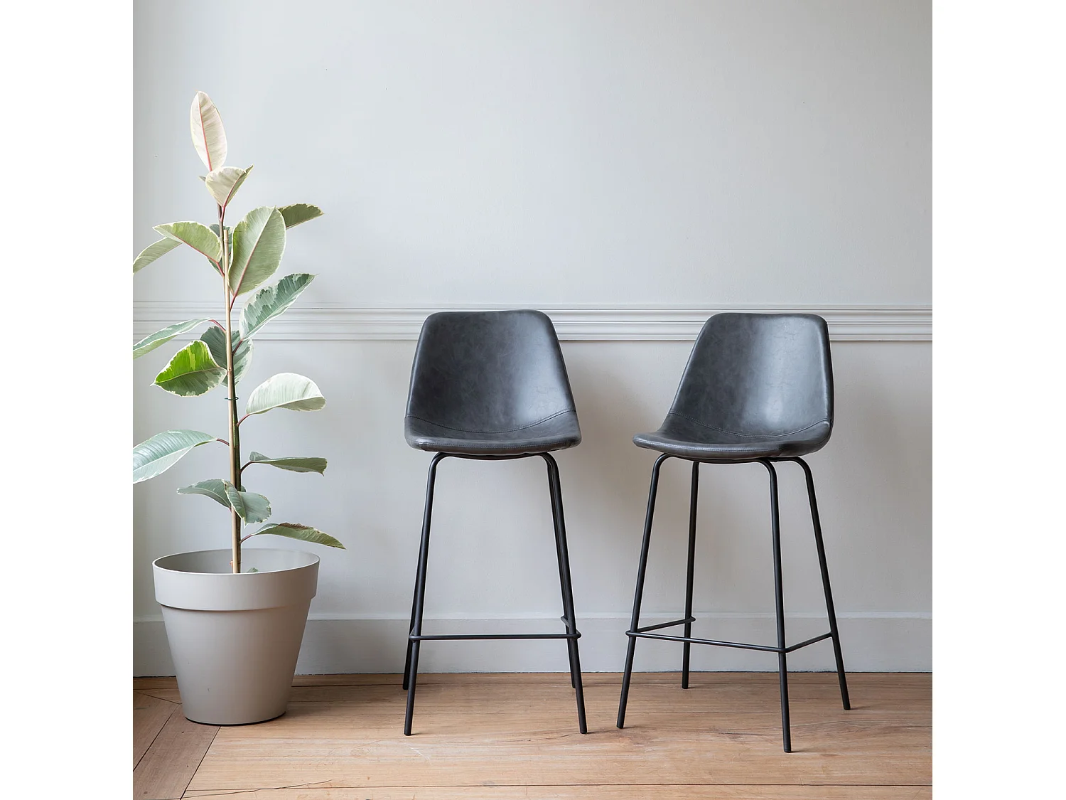 Lot de 2 tabourets de bar vintage LUCIEN gris foncé - Hauteur d'assise 65cm - HAPPY GARDEN