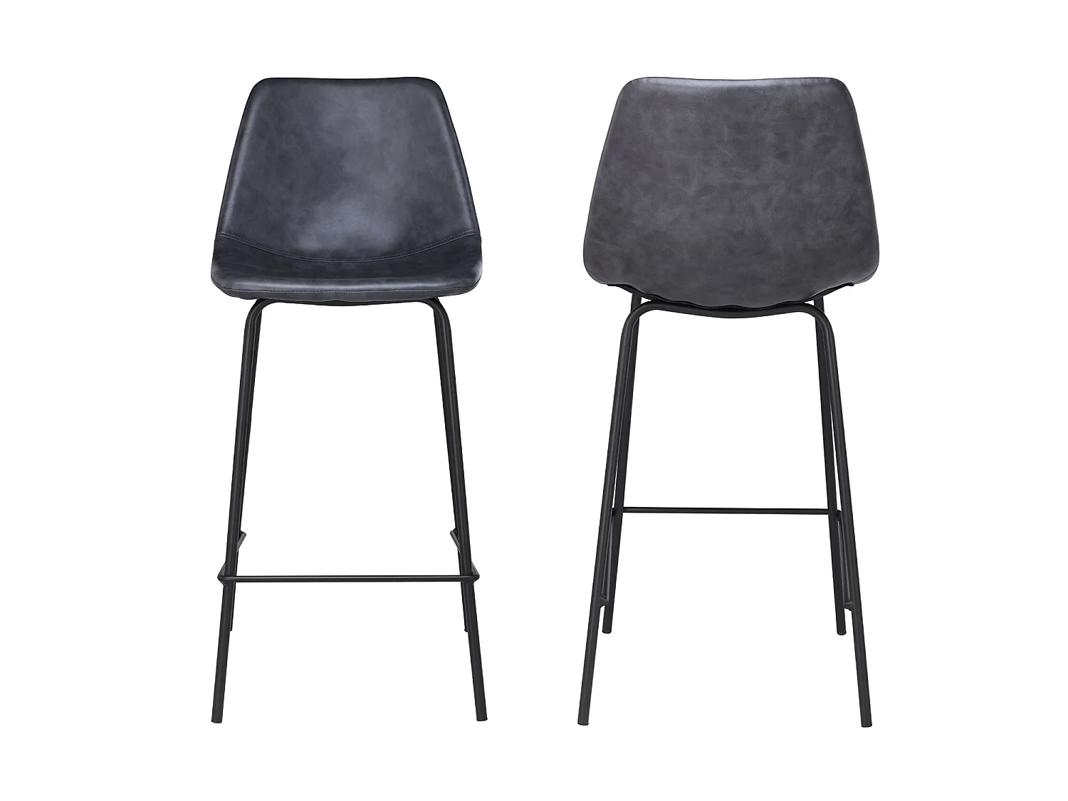 Lot de 2 tabourets de bar vintage LUCIEN gris foncé - Hauteur d'assise 65cm - HAPPY GARDEN