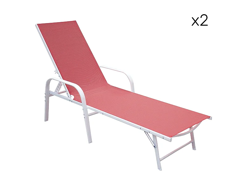 Set van 2 SARDINIA roze textilene ligbedden - witte structuur