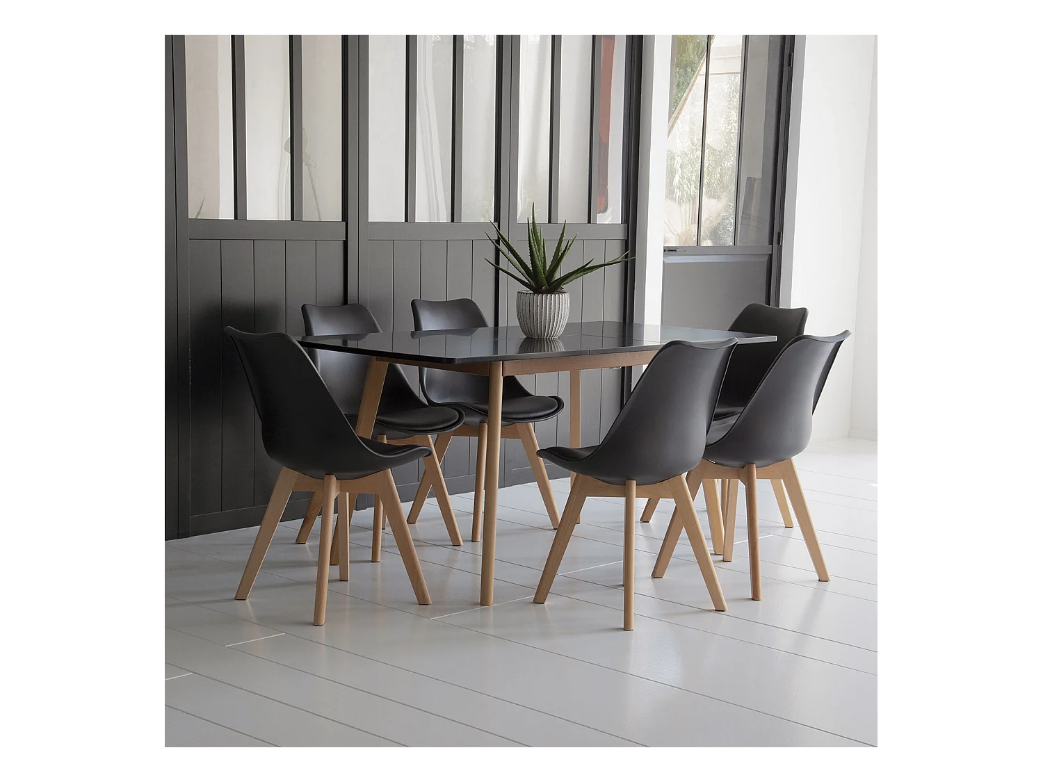 Ensemble table extensible 120/160cm HELGA et 6 chaises NORA noir - HAPPY GARDEN