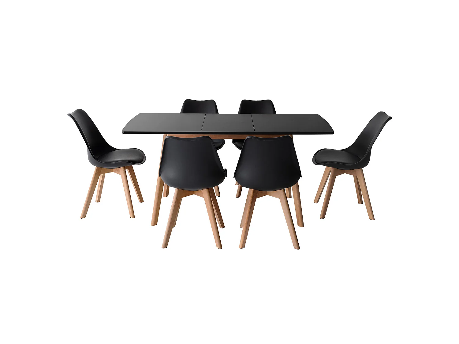 Ensemble table extensible 120/160cm HELGA et 6 chaises NORA noir - HAPPY GARDEN