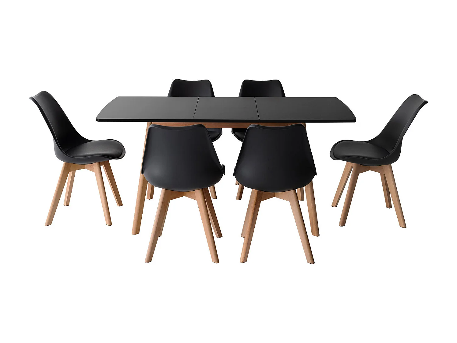 Uittrekbare tafel 120/160cm HELGA en 6 stoelen NORA zwart