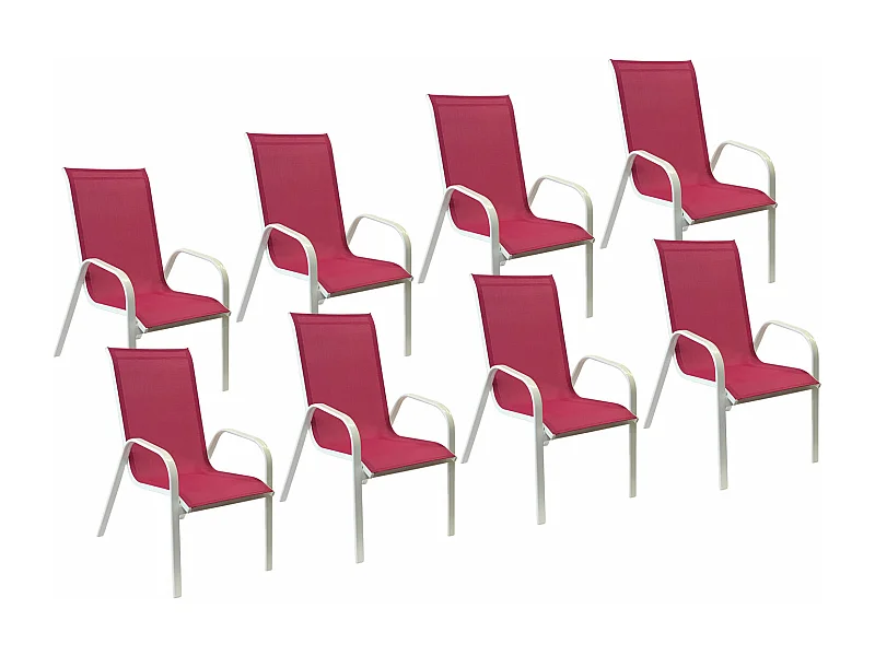 Set di 8 sedie MARBELLA in textilene rosa - alluminio bianco