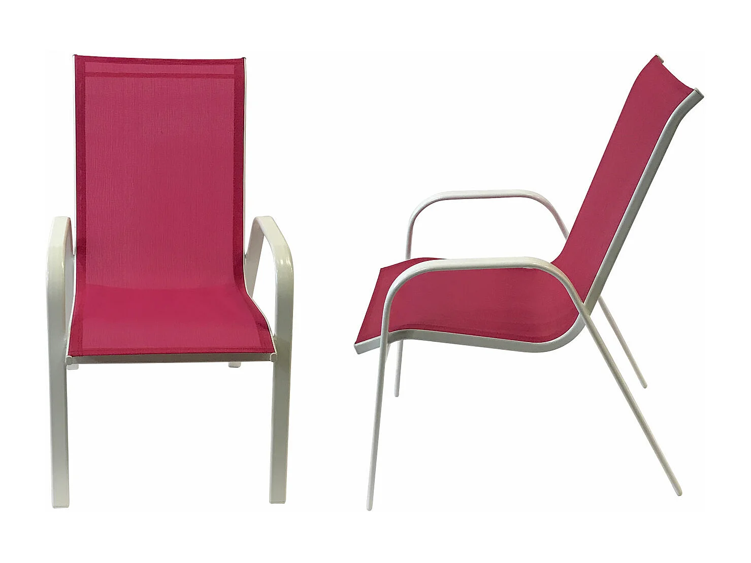 8er Set Stühle MARBELLA aus rosa Textilene - weißes Aluminium