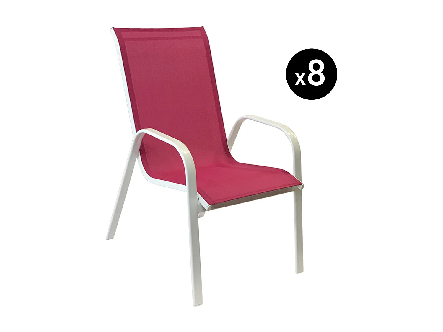 8er Set Stühle MARBELLA aus rosa Textilene - weißes Aluminium