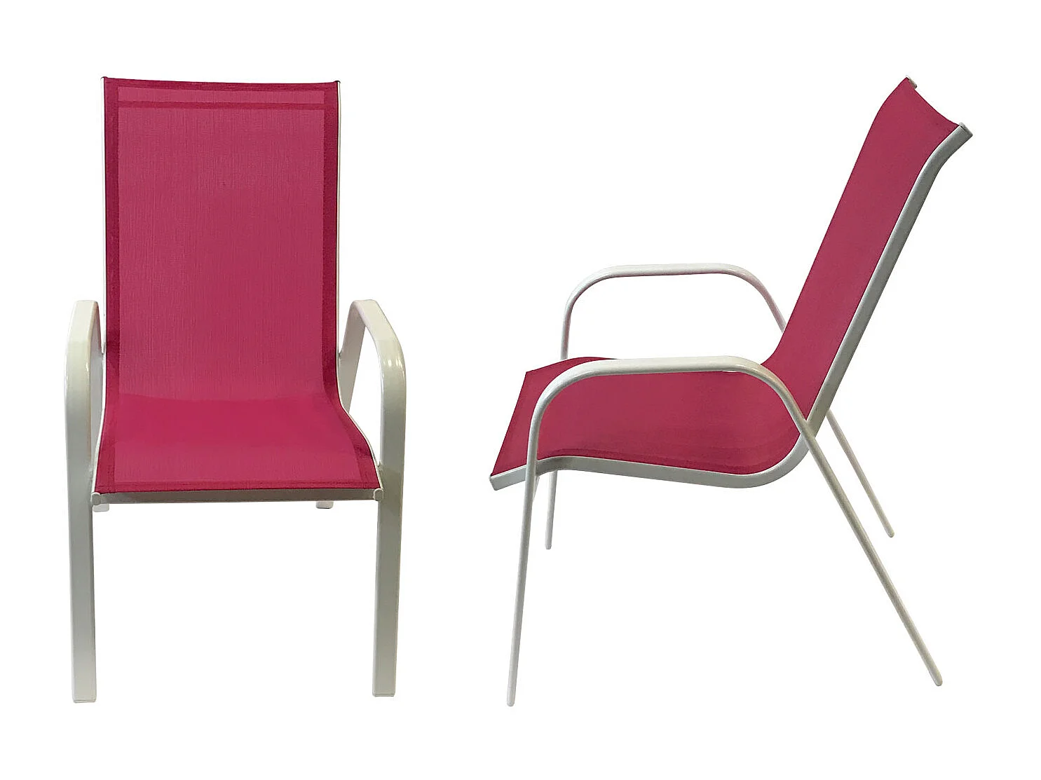 Set van 8 MARBELLA stoelen in roze textilene - wit aluminium