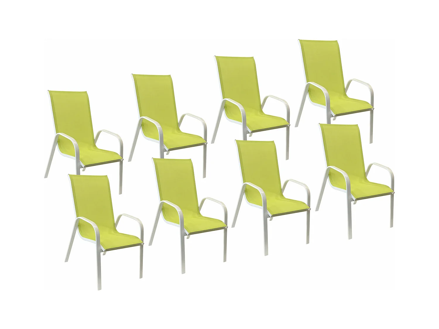 Lot de 8 chaises MARBELLA en textilène vert - aluminium blanc - HAPPY GARDEN