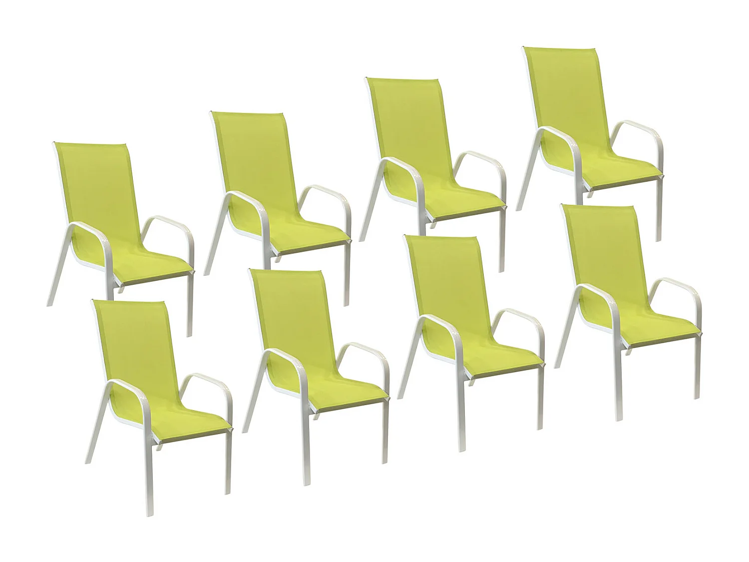 Set van 8 MARBELLA stoelen in groen textilene - wit aluminium