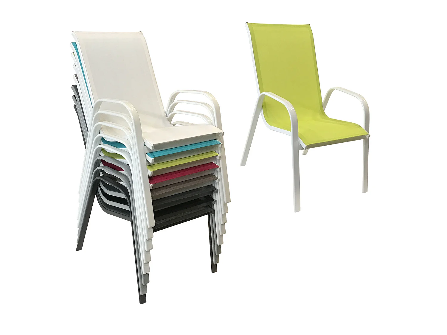 Set di 8 sedie MARBELLA in textilene verde - alluminio bianco