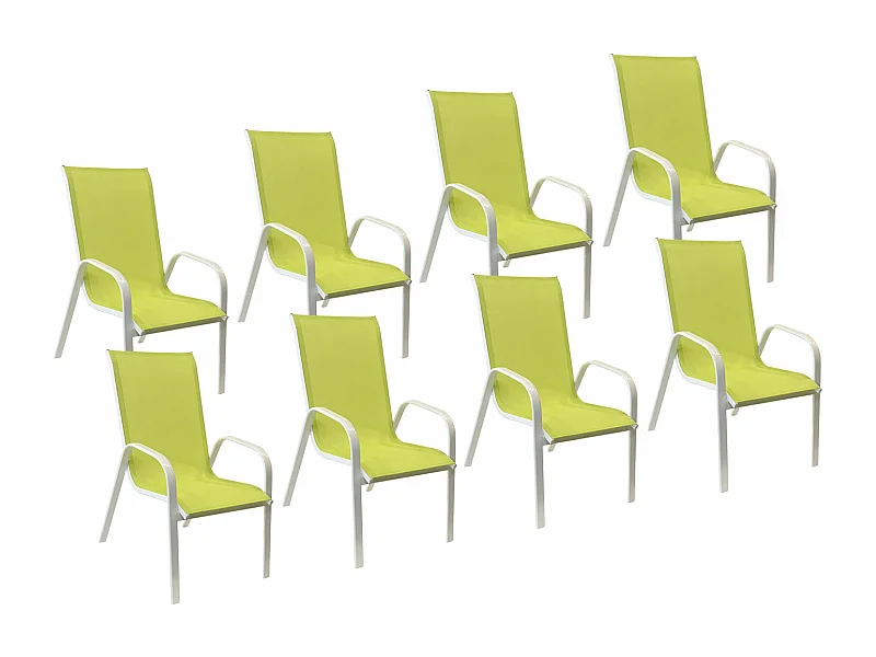 Lote de 8 sillas MARBELLA en textileno verde aluminio blanco