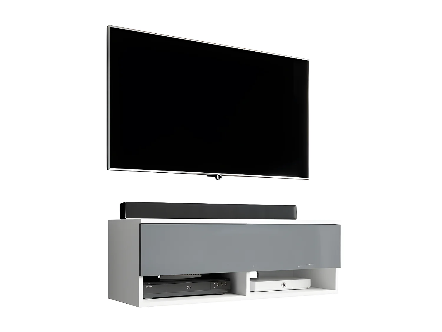 FURNIX meuble tv/ meuble tv suspendu Alyx 100 x 32 x 34 cm style industriel blanc mat/ gris brillant avec LED
