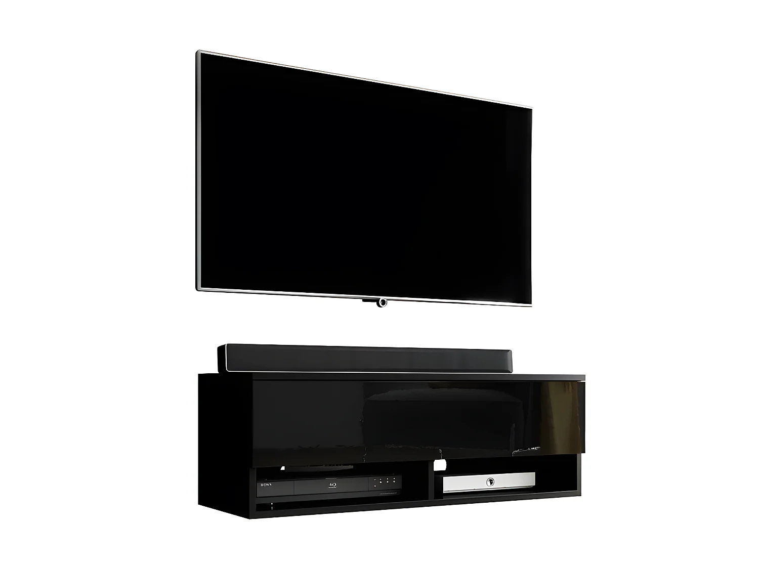 FURNIX meuble tv/ meuble tv suspendu Alyx 100 x 32 x 34 cm style industriel noir mat/ noir brillant avec LED