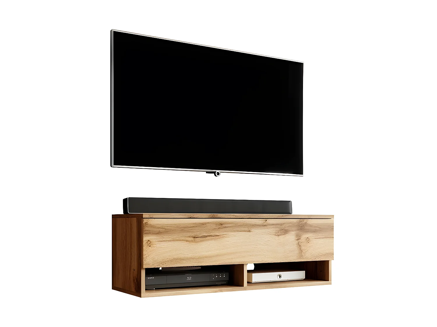 FURNIX meuble tv/ meuble tv suspendu Alyx 100 x 32 x 34 cm style industriel chêne wotan avec LED
