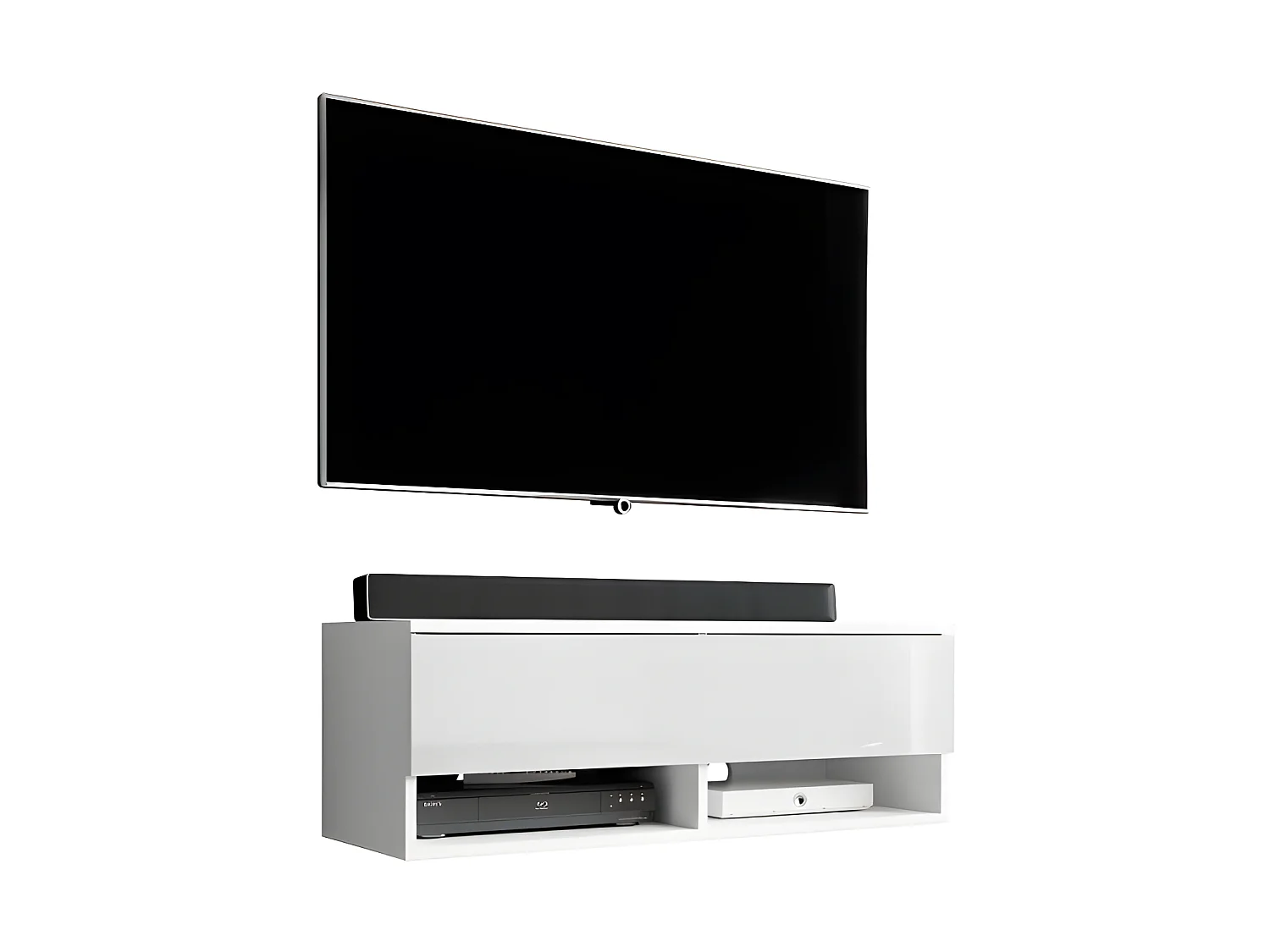 FURNIX meuble tv/ meuble tv suspendu Alyx 100 x 32 x 34 cm style industriel blanc mat/ blanc brillant avec LED