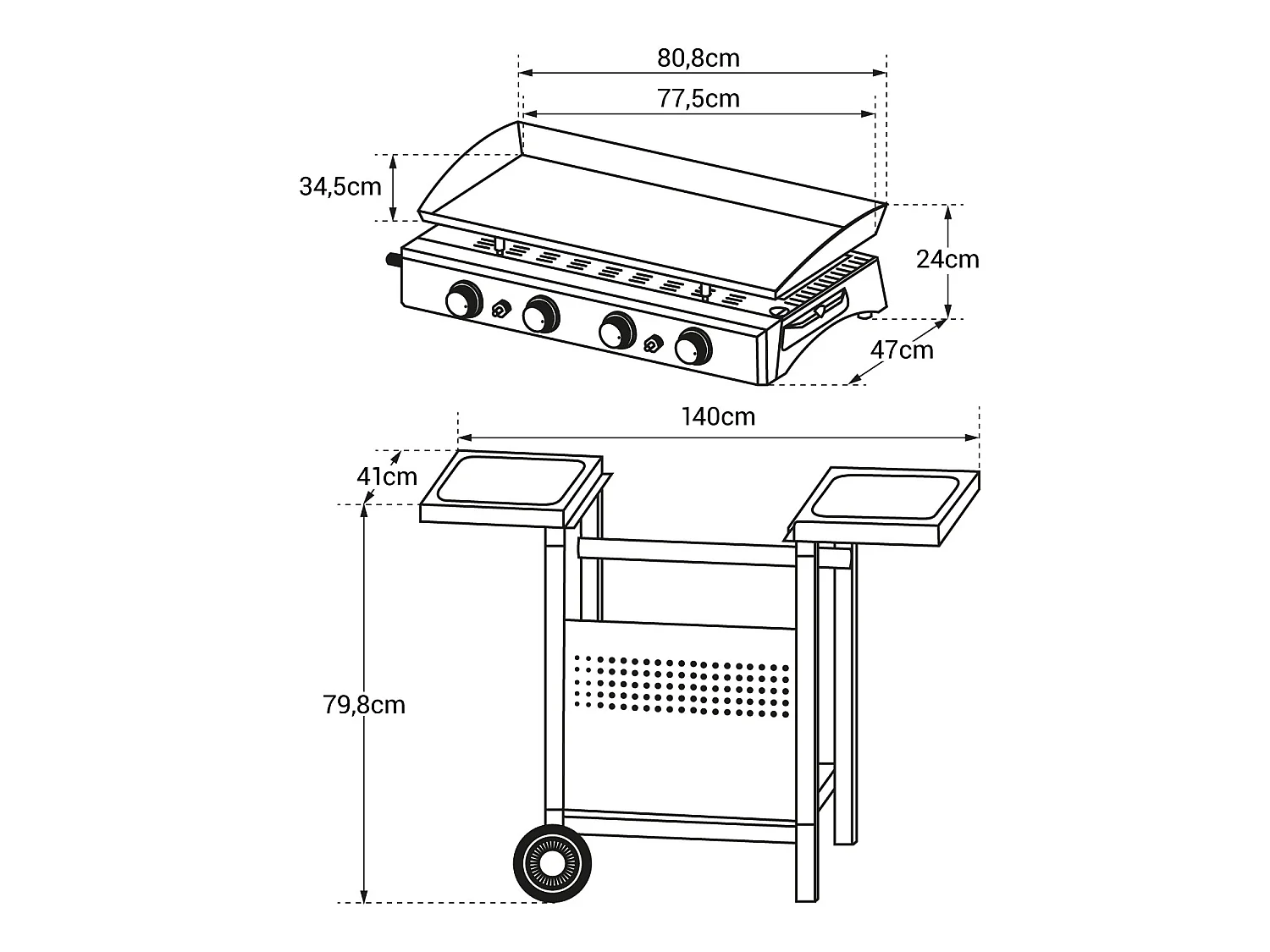Plancha de gas VALENCIA 4 quemadores 10kW + carrito