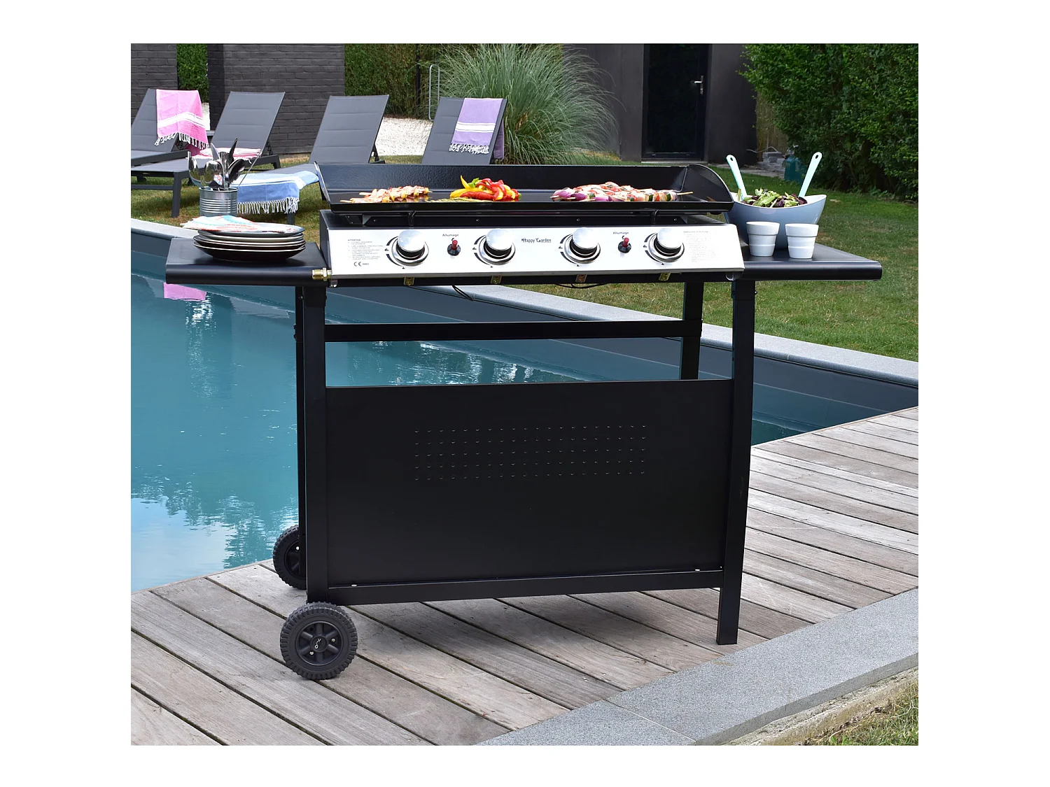 Plancha de gas VALENCIA 4 quemadores 10kW + carrito