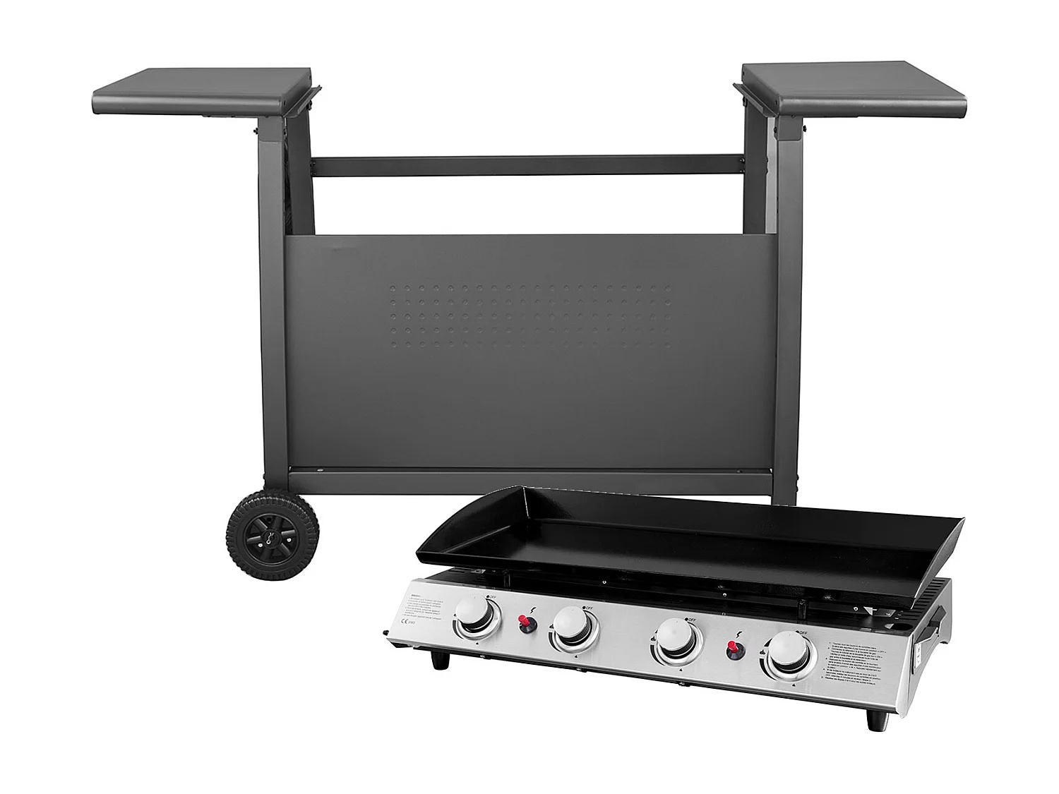 Plancha au gaz VALENCIA - 4 brûleurs 10kW + chariot - HAPPY GARDEN