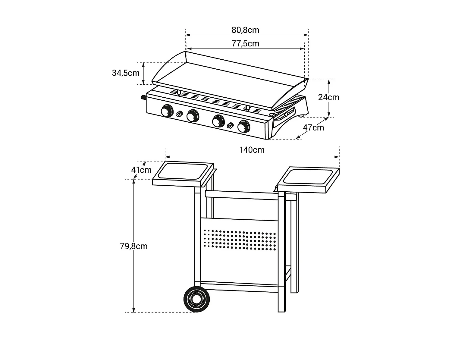 Plancha au gaz VALENCIA - 4 brûleurs 10kW + chariot - HAPPY GARDEN