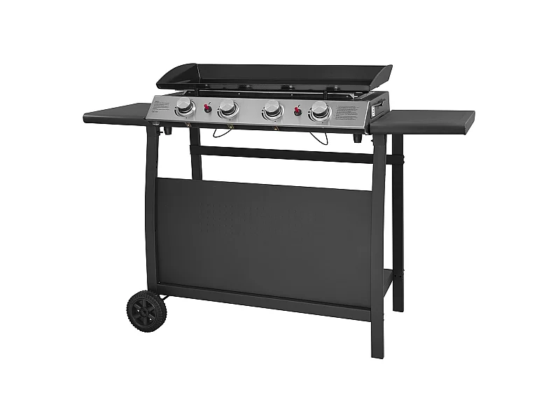 Plancha au gaz VALENCIA - 4 brûleurs 10kW + chariot - HAPPY GARDEN