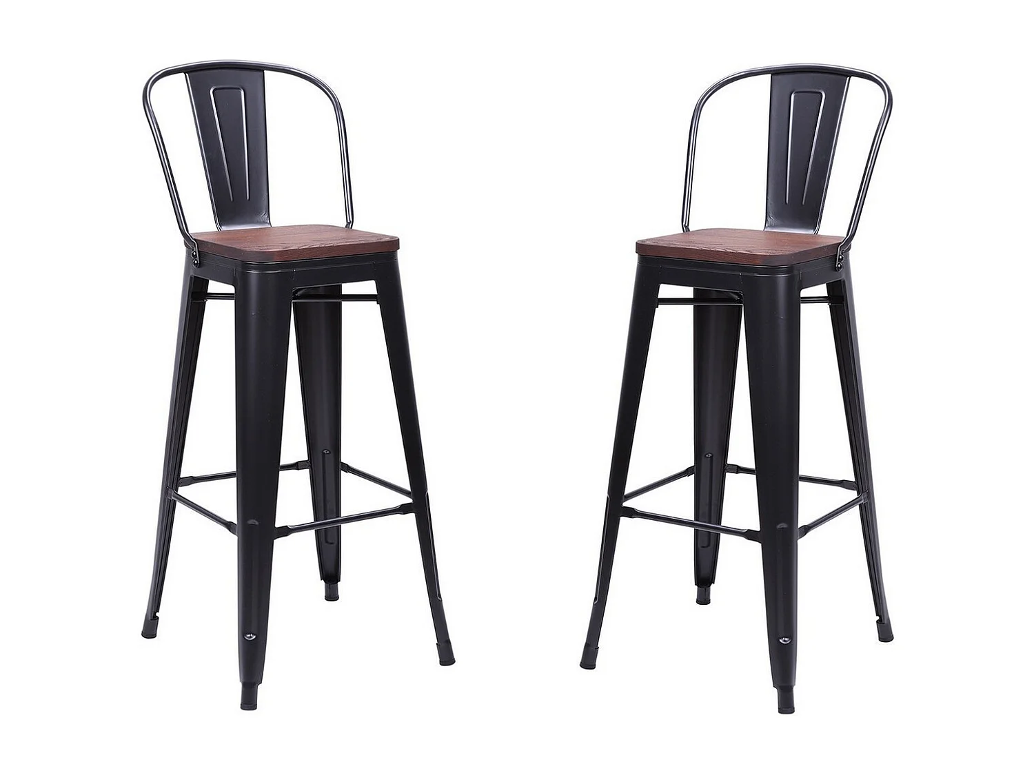 NEVADA - Lot de 2 Chaises de bar en acier et bois foncé