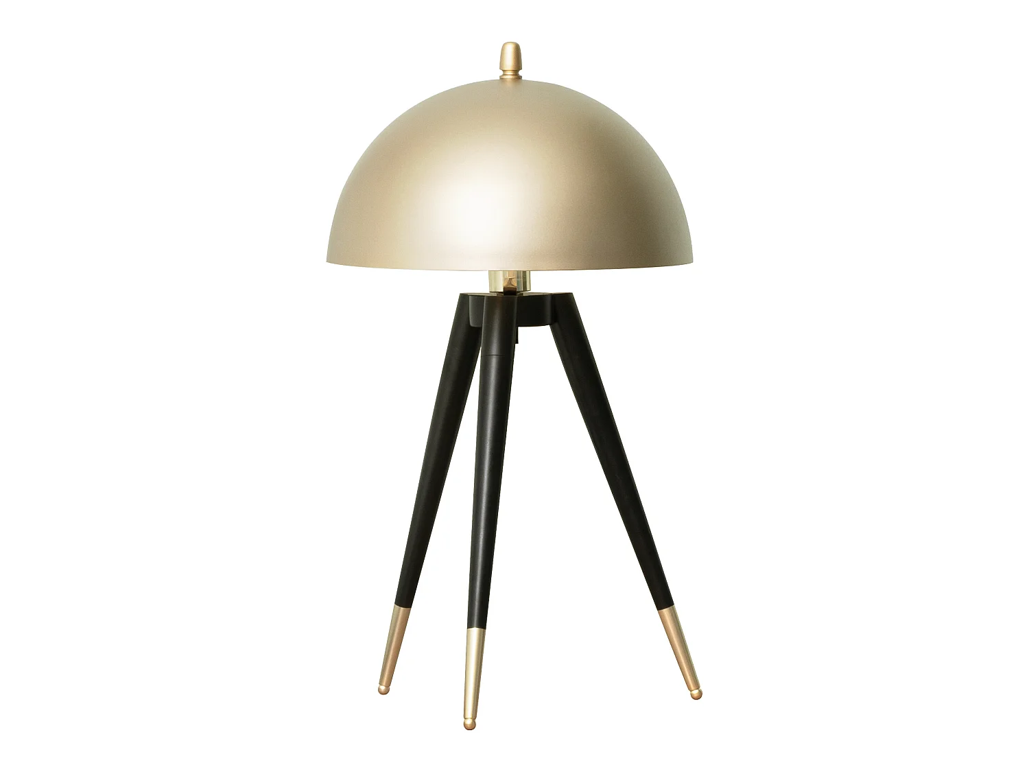 Lampe de table champignon style Art déco - lampe à poser trépied - Ø 30 x 62H cm - piètement métal noir extrémités abat-jour métal doré