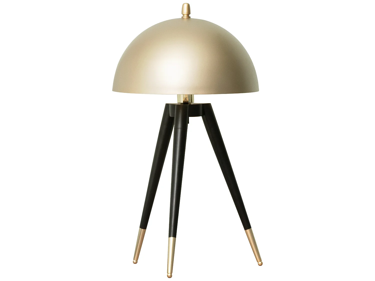 Lampe de table champignon style Art déco - lampe à poser trépied - Ø 30 x 62H cm - piètement métal noir extrémités abat-jour métal doré
