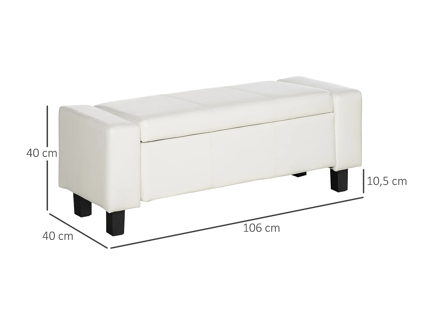 Banc coffre de rangement 2 en 1 revêtement synthétique capitonné 106L x 40l x 40H cm blanc