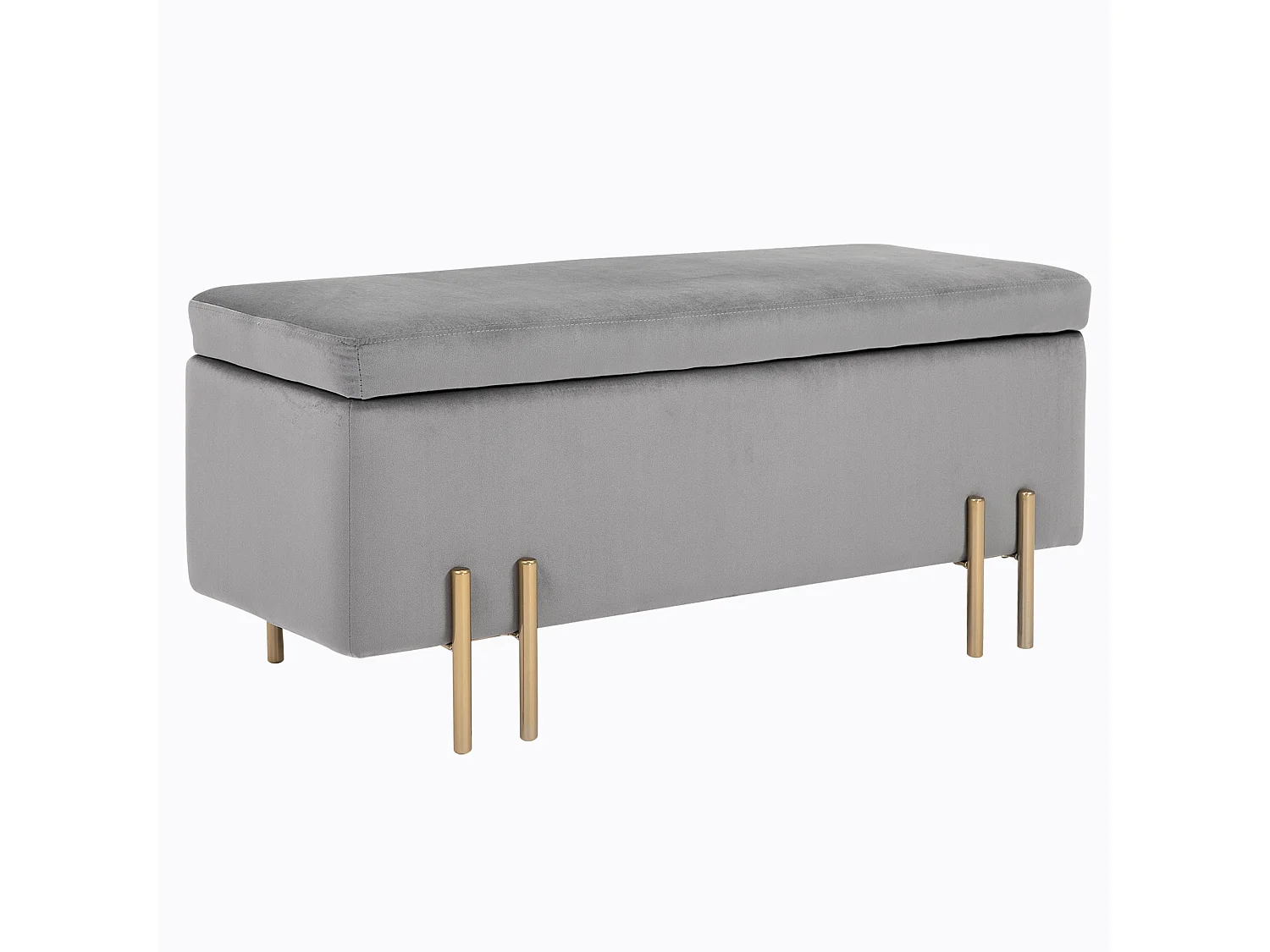 HOMCOM Grand pouf coffre de rangement design contemporain- banc avec espace de rangement - dim. 100L x 40l x 42H cm - velours gris clair piètement métal doré