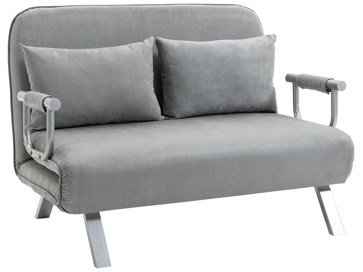 Canapé-lit canapé convertible 2 places déhoussable grand confort 2 coussins fournis pieds accoudoirs métal suède gris clair