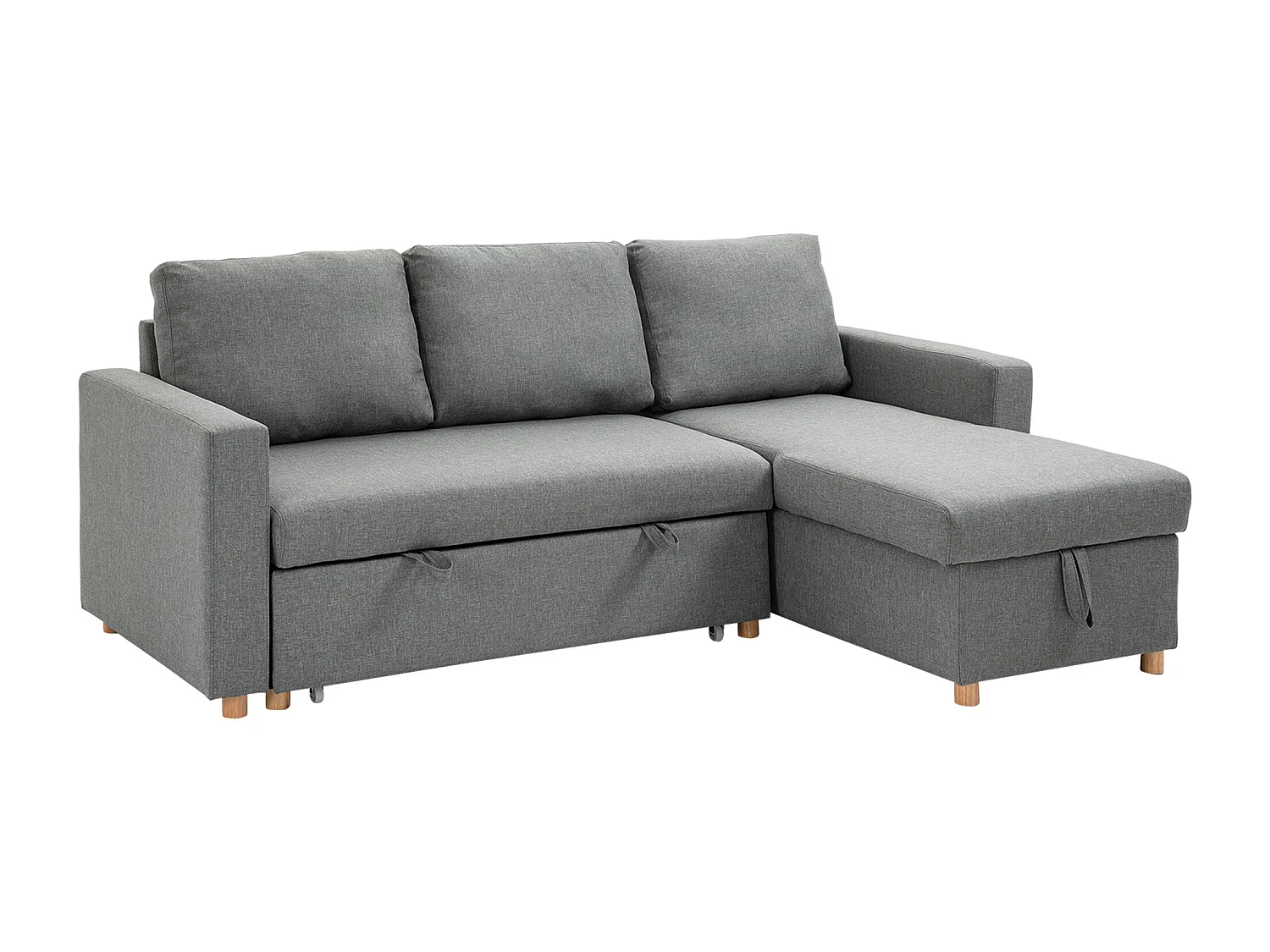 Canapé d'angle 3 places convertible réversible - coffre intégré - garnissage mousse haute densité - tissu gris