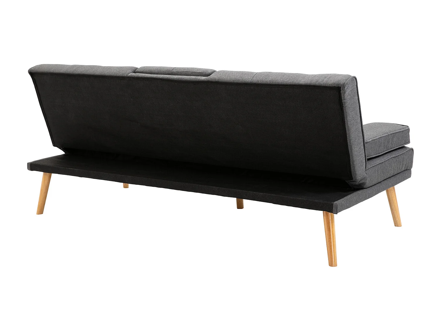 Canapé convertible 3 places design scandinave inclinaison dossier réglable 3 niveaux dossier central rabattable 2 porte-verres bois massif lin gris foncé