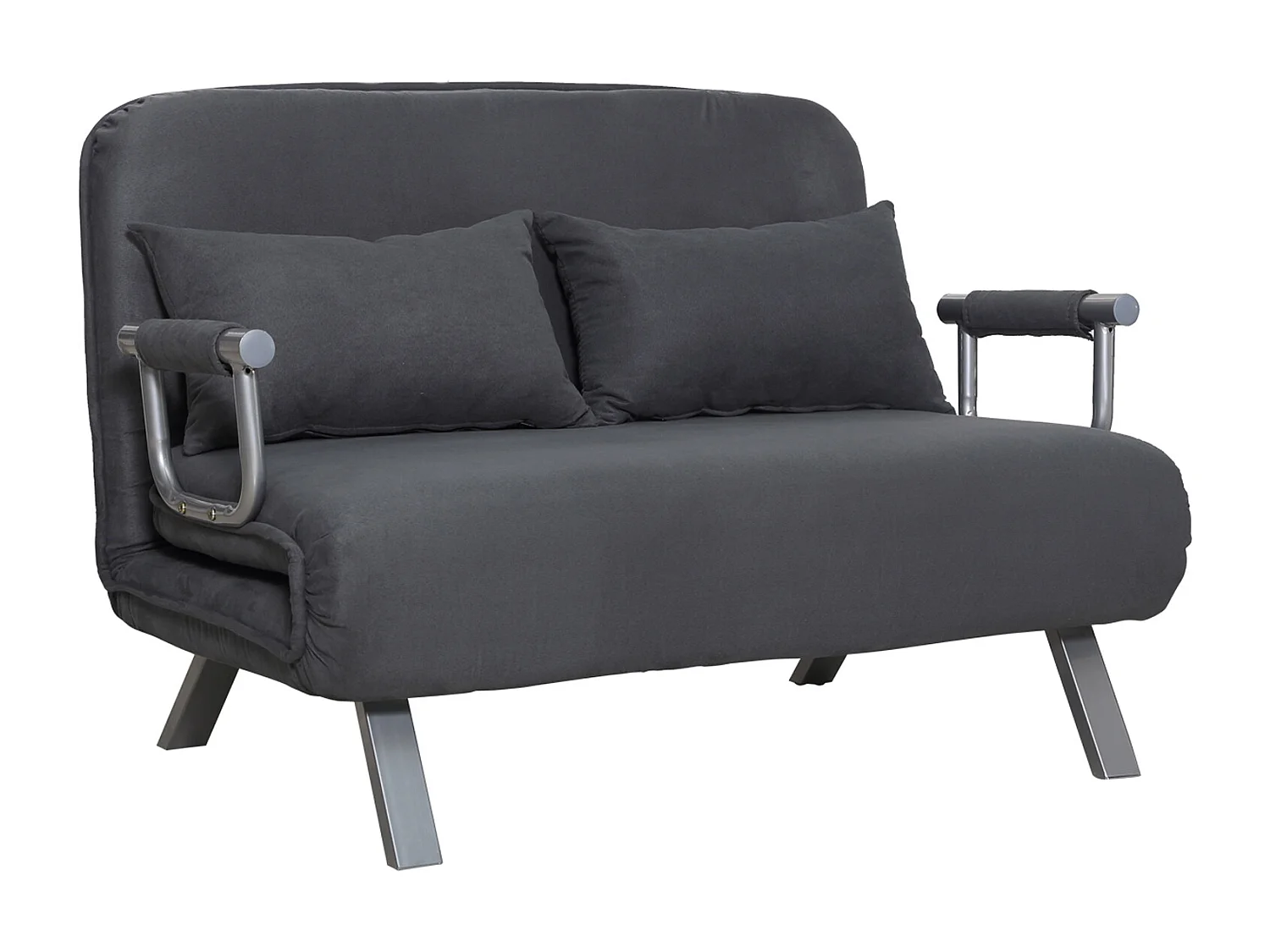 Canapé-lit canapé convertible 2 places déhoussable grand confort 2 coussins fournis pieds accoudoirs métal suède anthracite