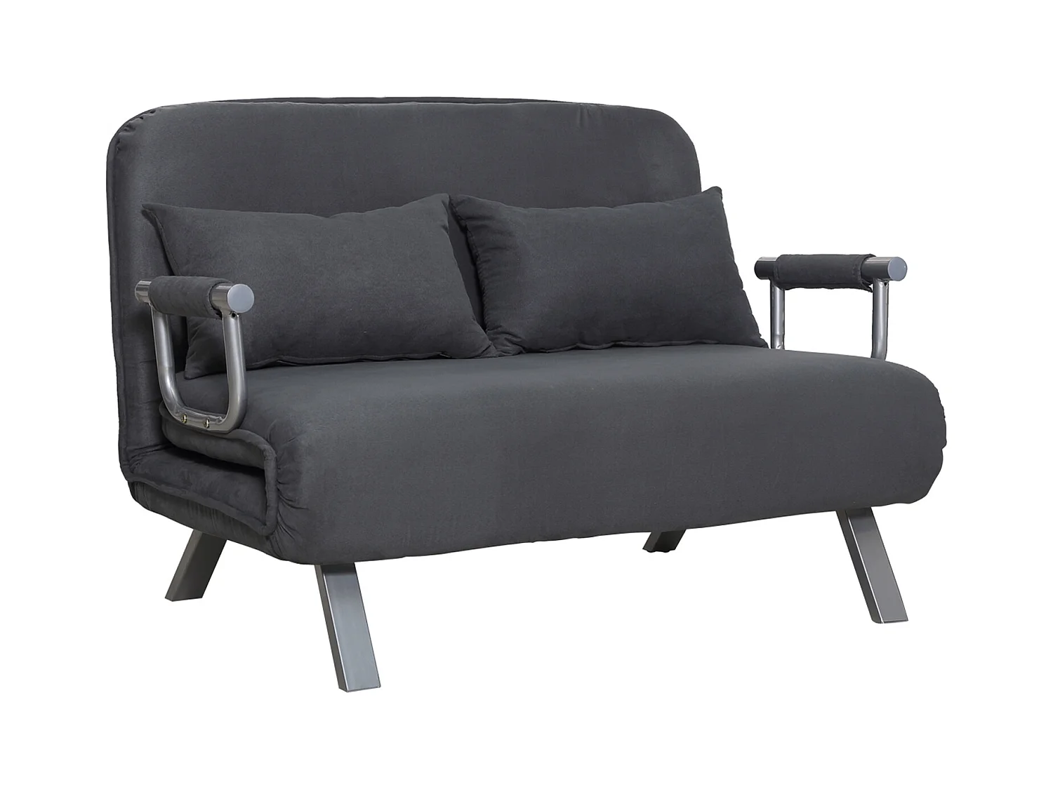 Canapé-lit canapé convertible 2 places déhoussable grand confort 2 coussins fournis pieds accoudoirs métal suède anthracite