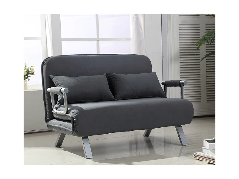 Canapé-lit canapé convertible 2 places déhoussable grand confort 2 coussins fournis pieds accoudoirs métal suède anthracite